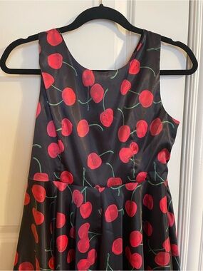 Sleeveless Cherry Print Midi Dress - Black with Red Cherries
